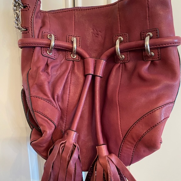 NWOT Hype Dark Purple Small Pouch Drawstring Chain Leather Crossbody Bag Purse - Picture 2 of 9